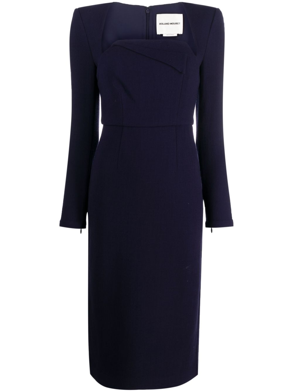 long-sleeve wool crepe midi dress