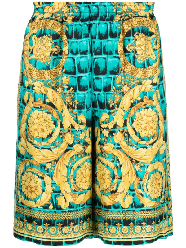 Versace Baroccodile print Silk Shorts Black FARFETCH UK