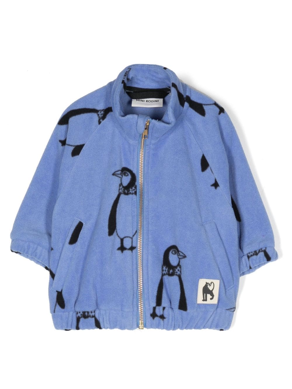 Mini Rodini Babies' Penguin-print Fleece Zip-up Sweatshirt In Blue