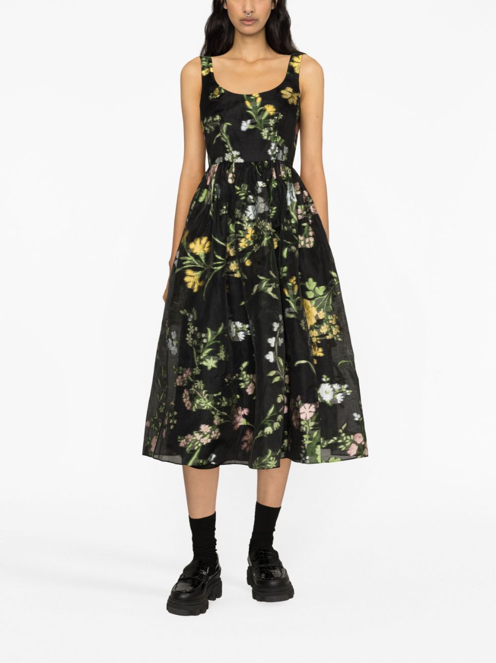 Erdem Midi-jurk met bloemenprint - Zwart