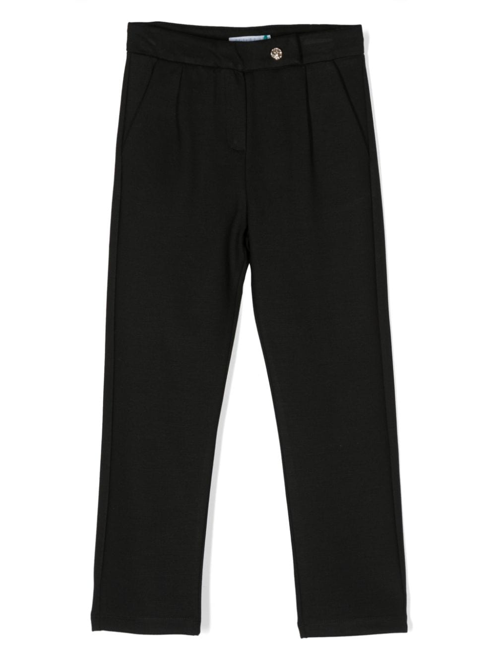 Abel & Lula Kids' Logo-plaque Straight-leg Trousers In Black