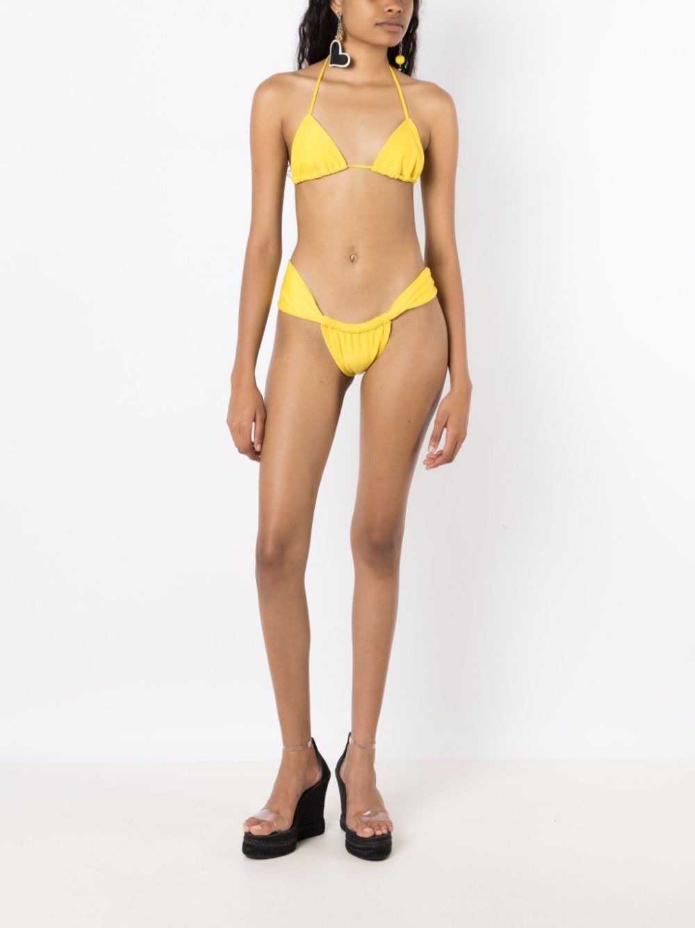 Shop Amir Slama Gathered Low-waisted Bikini Bottoms In Yellow