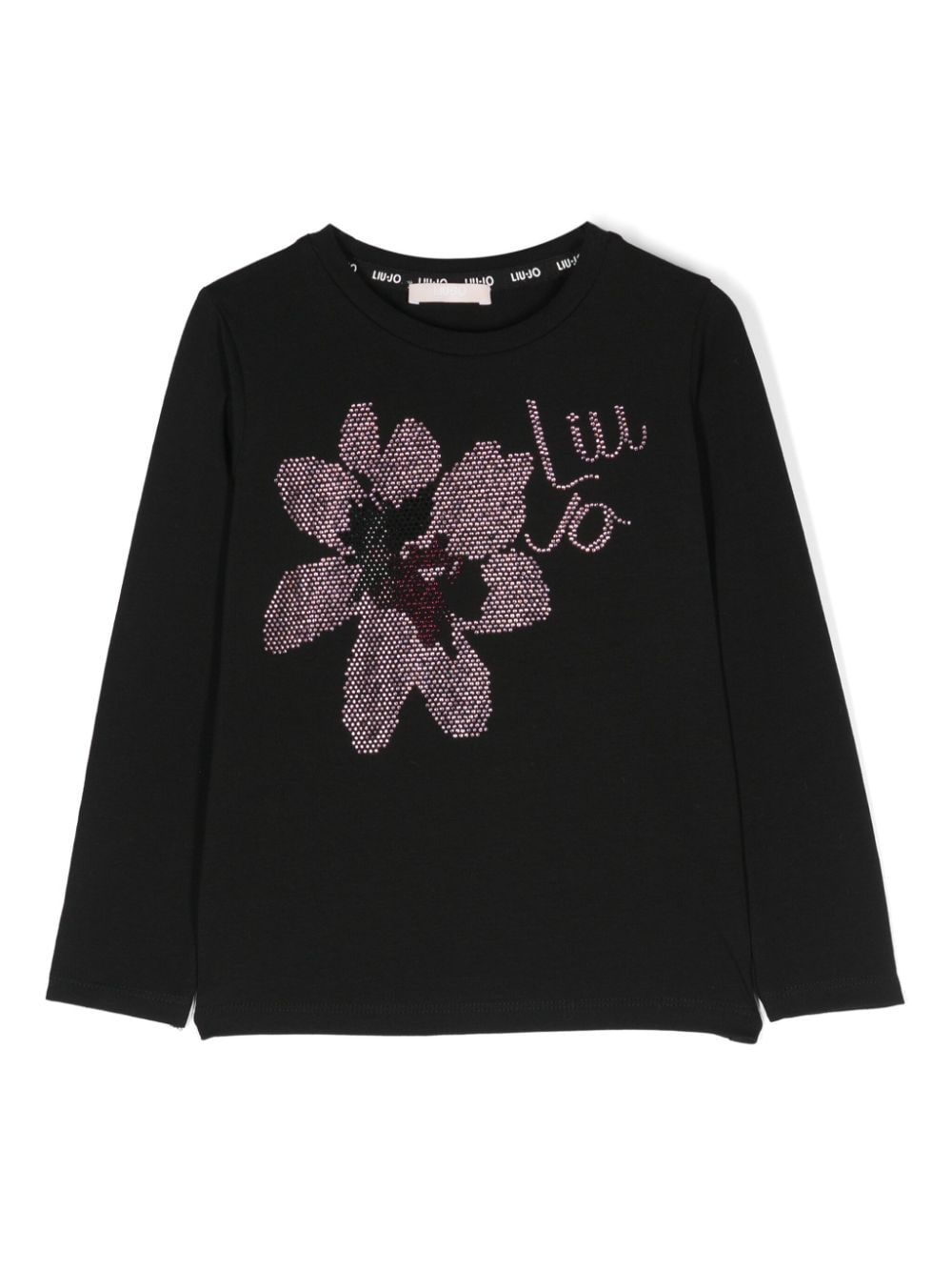 Liu •jo Kids' Rhinestone-embellished T-shirt In Black