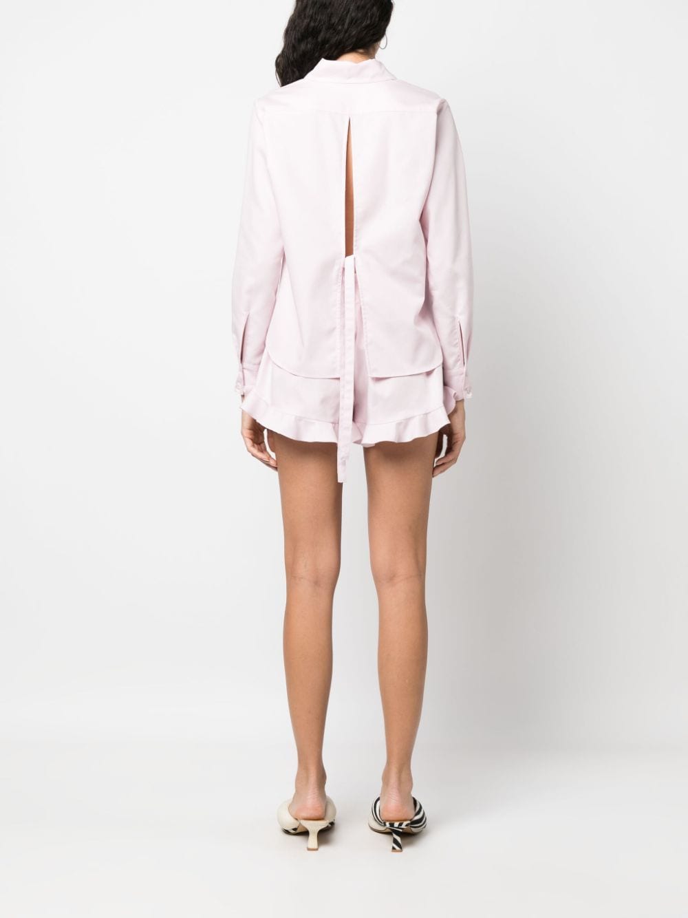 Shop Pnk Cropped Open-back Cotton Shirt In Rosa