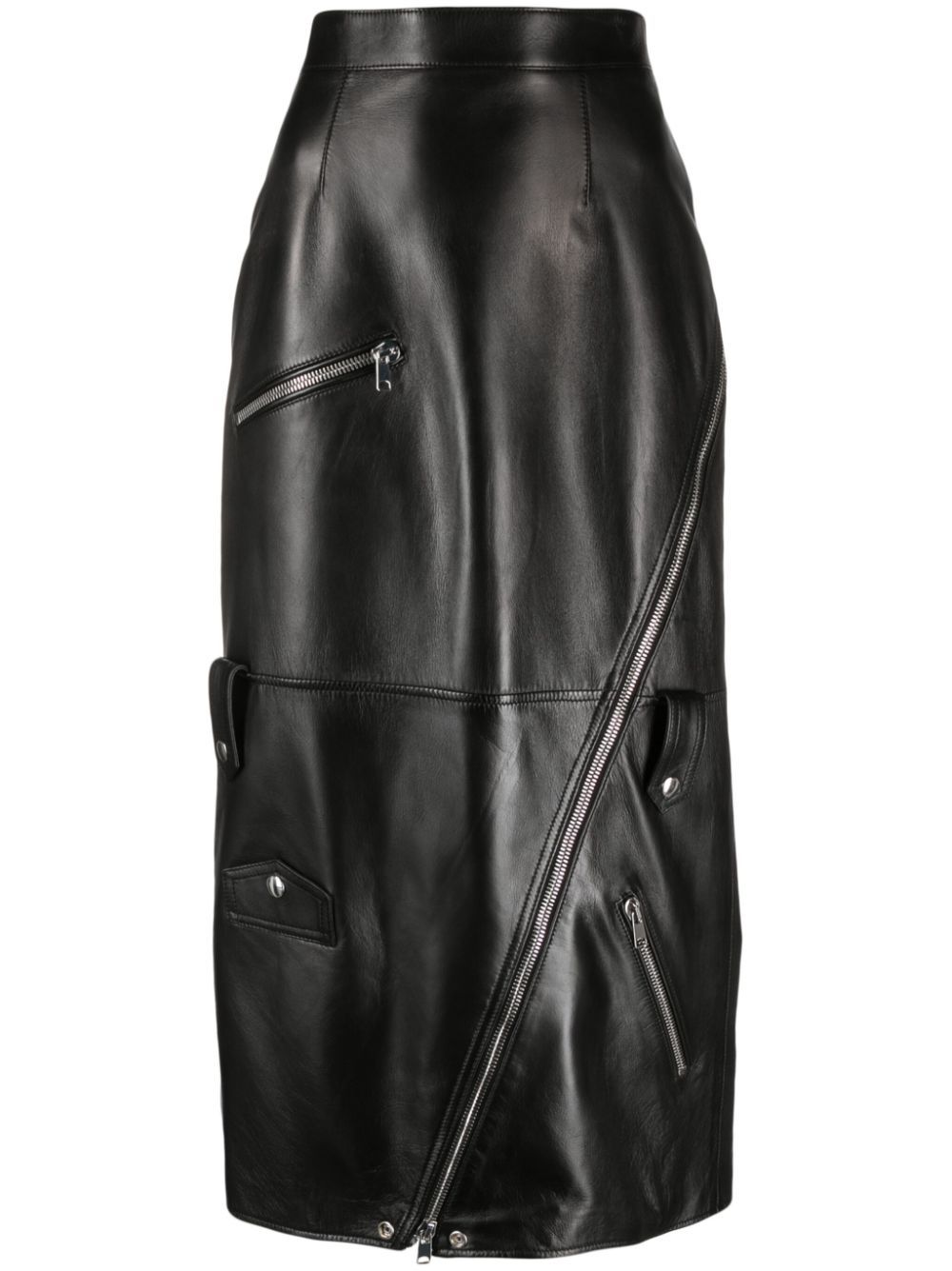 Shop Alexander Mcqueen High-waisted Polished-finish Skirt In Black