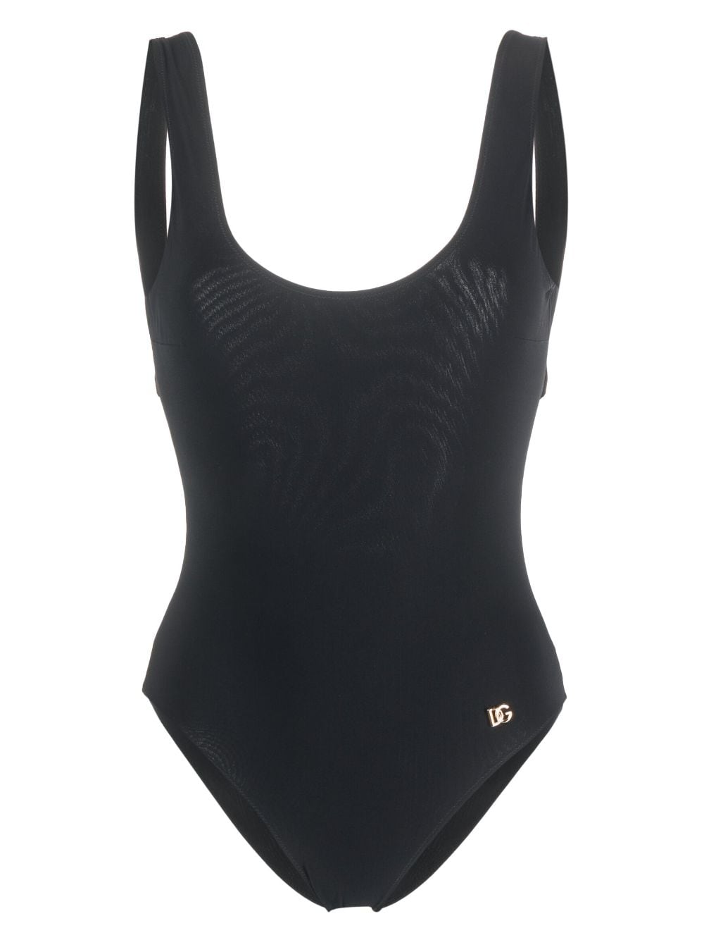 Dolce & Gabbana Logo-plaque Scoop-neck Swimsuit In Black