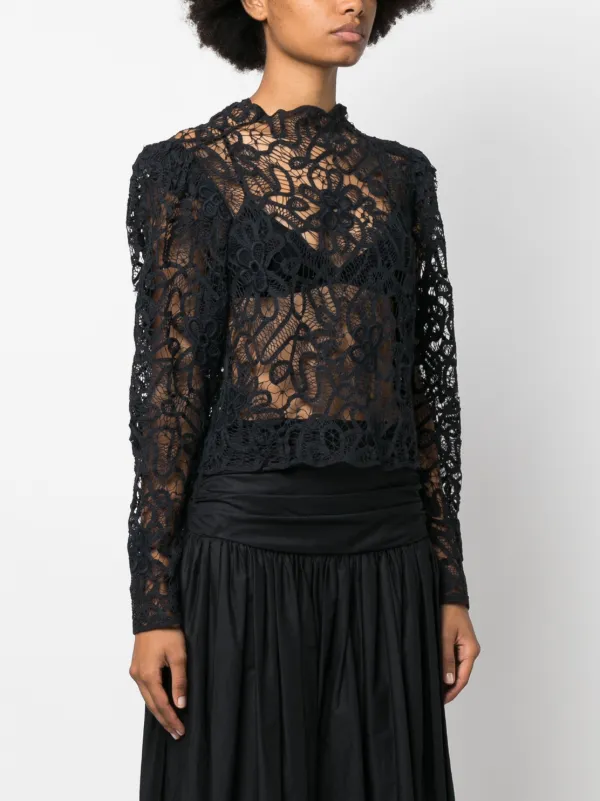 Tシャツ・カットソー Isabel Marant Long-Sleeved Lace Top ISABEL MARANT Neline Lace long-sleeve Top | Black | FARFETCH