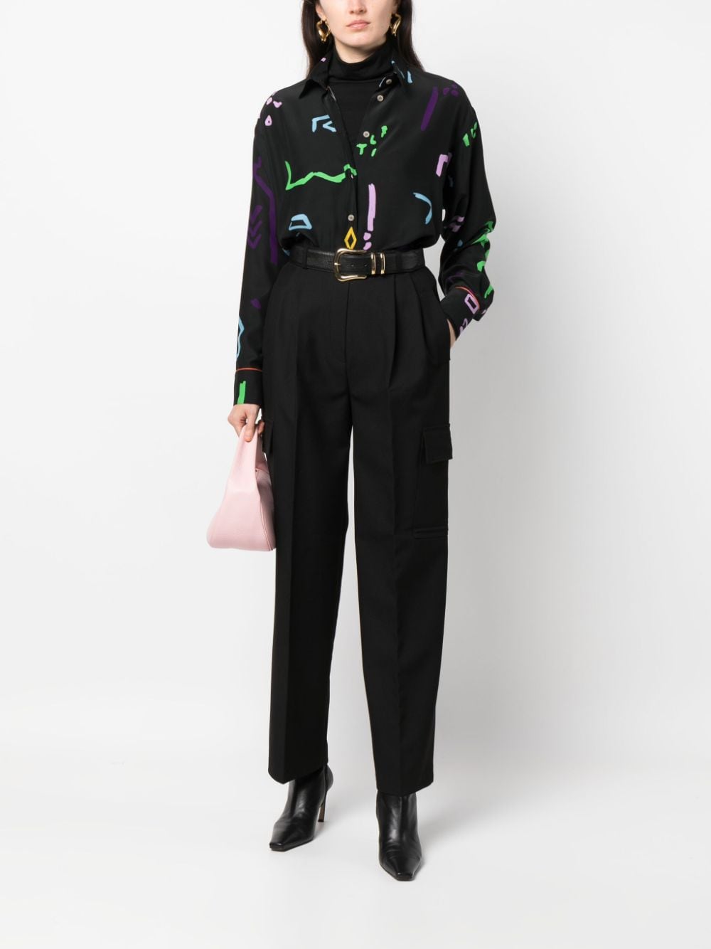 Alysi graphic-print silk shirt - Zwart