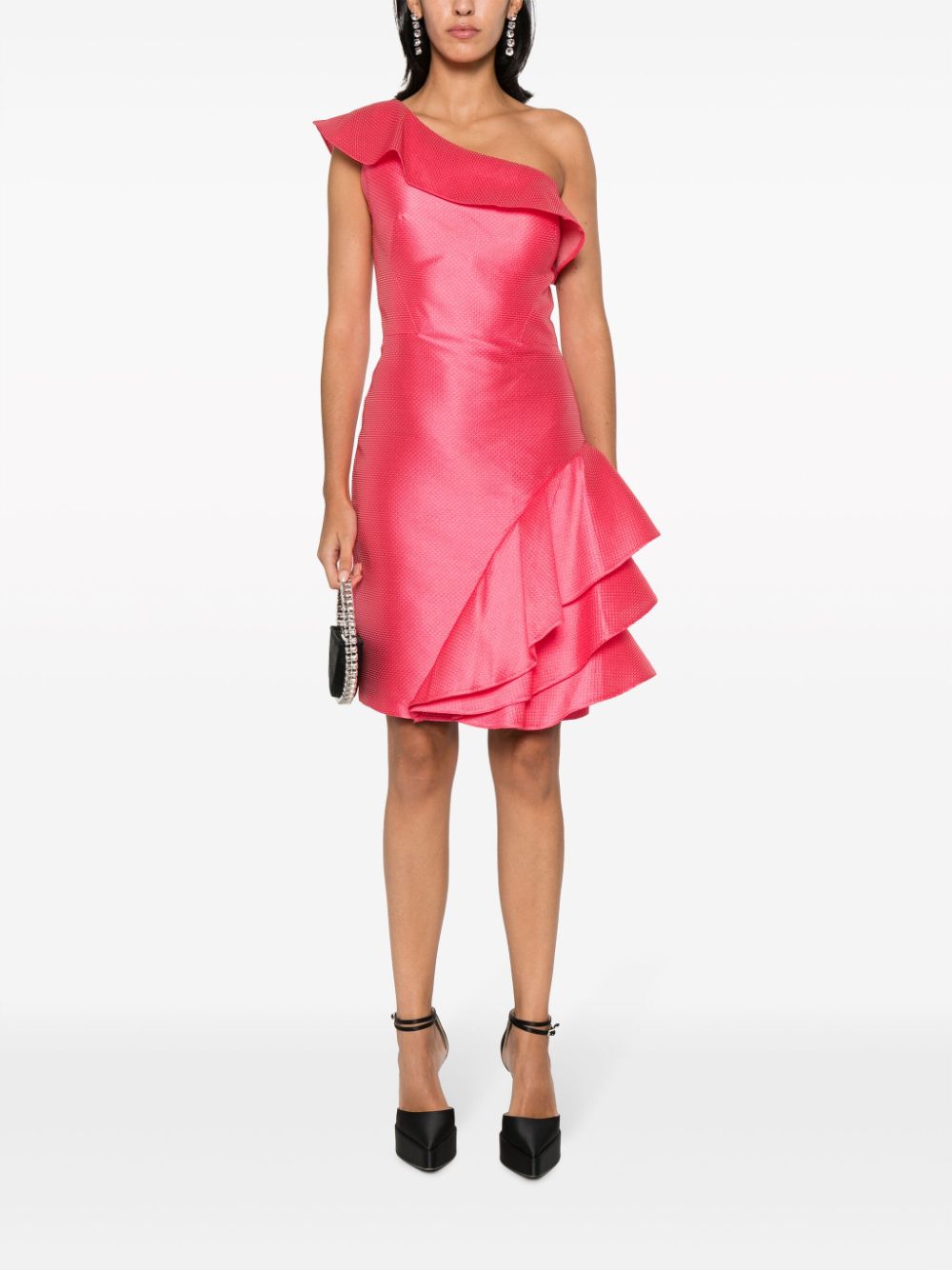 Shop Gemy Maalouf One-shoulder Ruffled Mini Dress In Pink