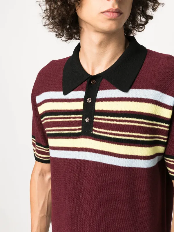 Wales Bonner Wander Striped Wool Polo Shirt | Red | FARFETCH