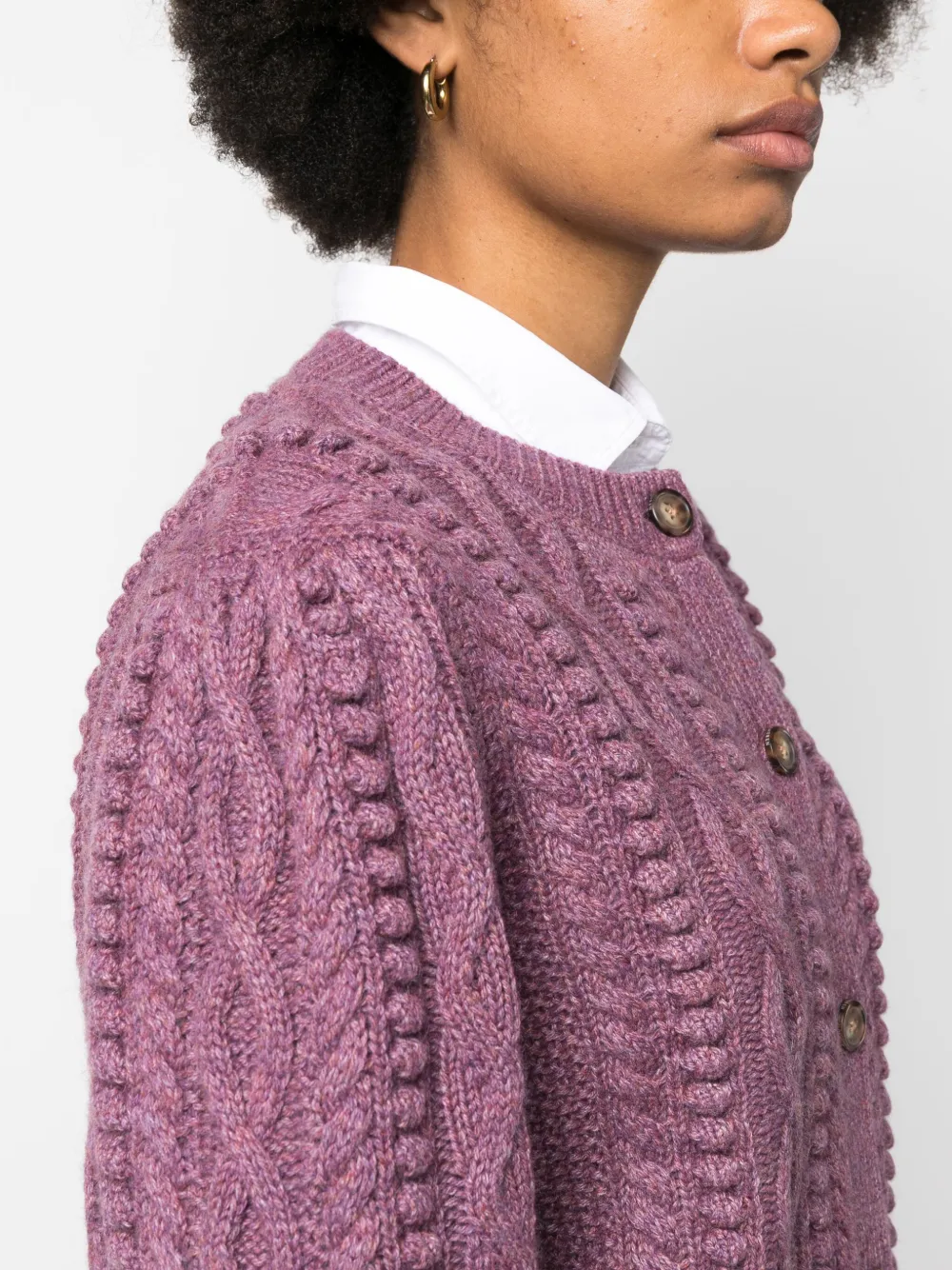 Purple cable clearance knit cardigan