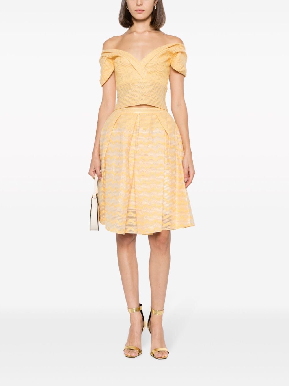 Shop Gemy Maalouf Semi-sheer Pleated Miniskirt In Yellow