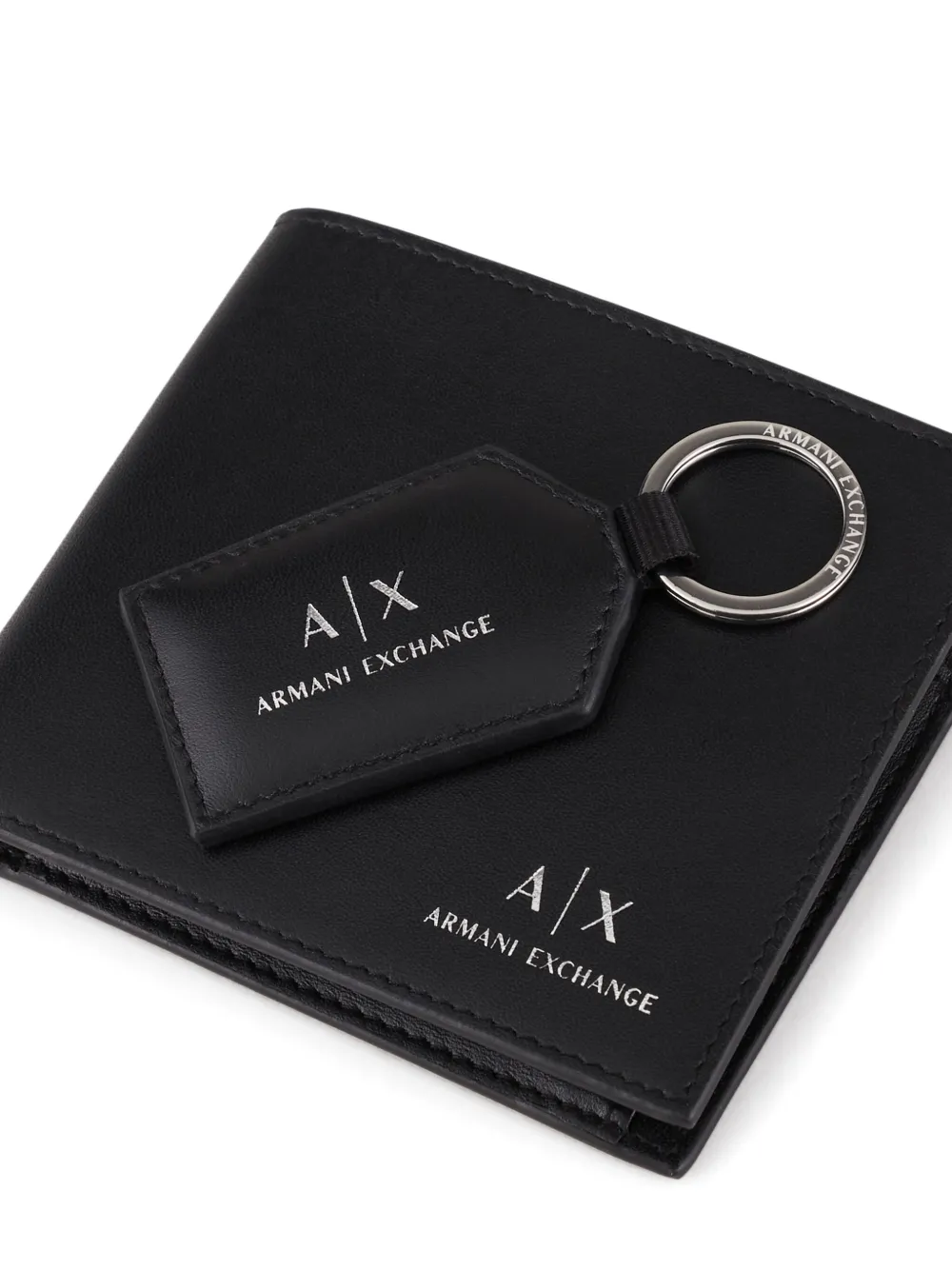 Shop Armani Exchange Logo-stamp Wallet & Keyring Set In Black