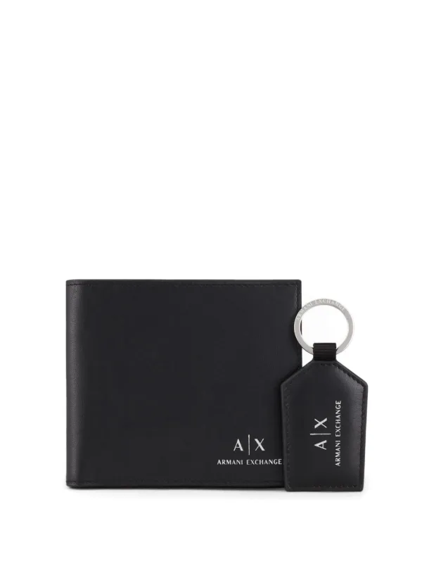 Armani Exchange logo-stamp Wallet Keyring Set Black