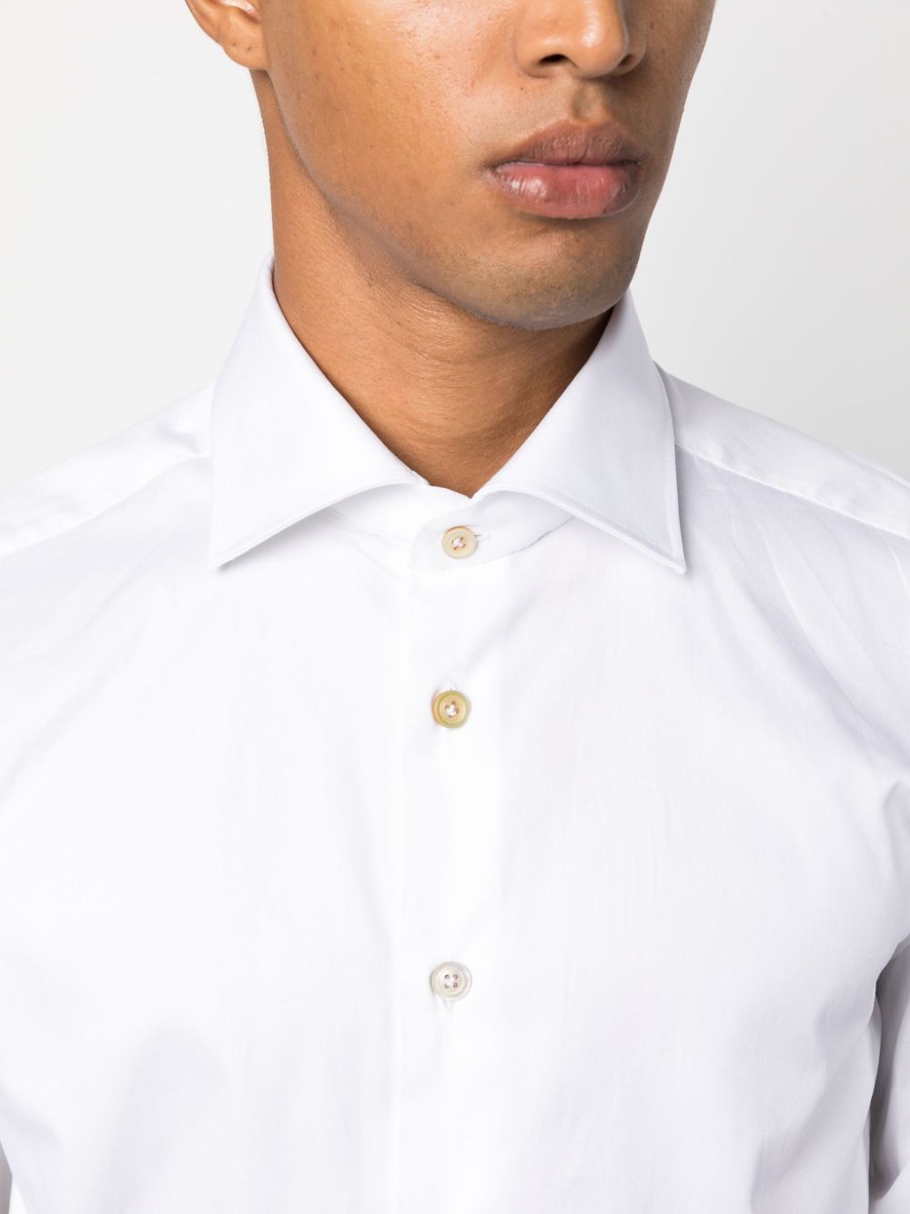 Shop Kiton Pointed-collar Cotton Shirt In White