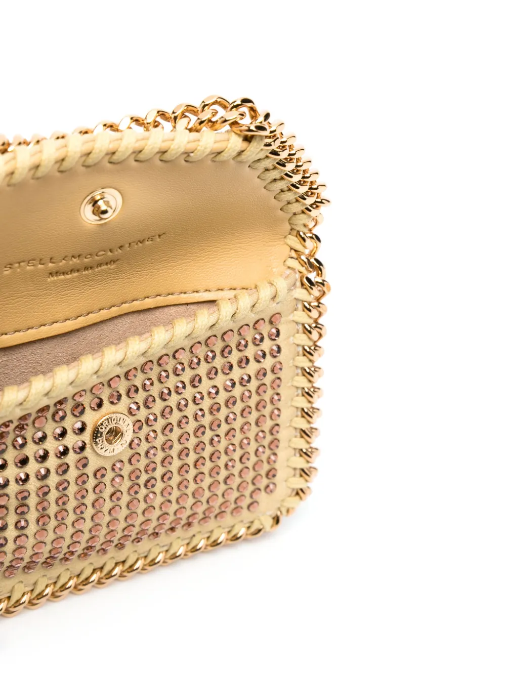 Shop Stella Mccartney Falabella Crystal-embellished Wallet In Yellow