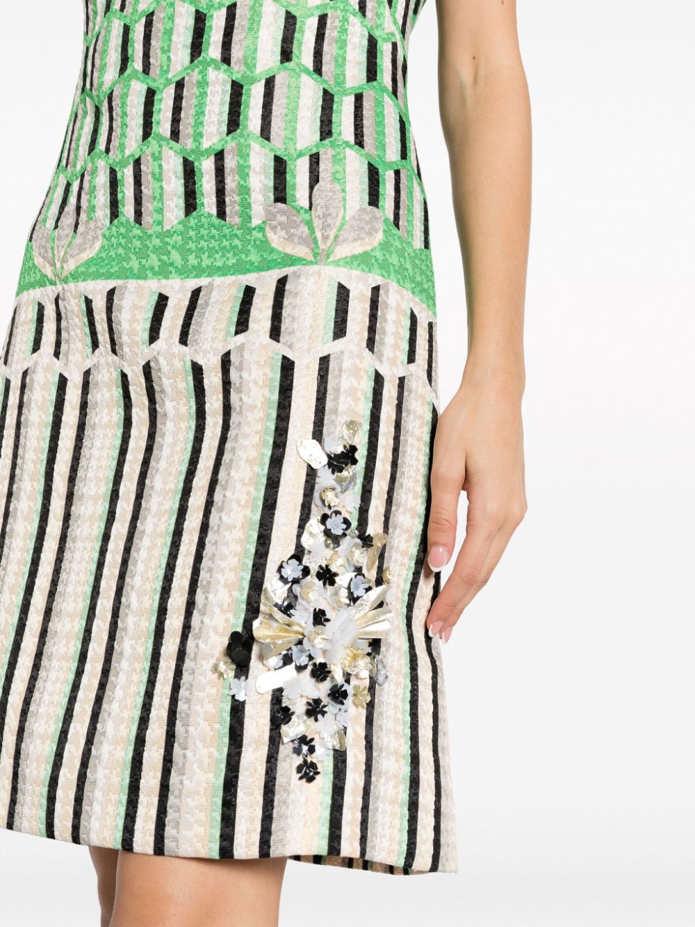 Shop Gemy Maalouf Geometric-print Off-shoulder Dress In Green