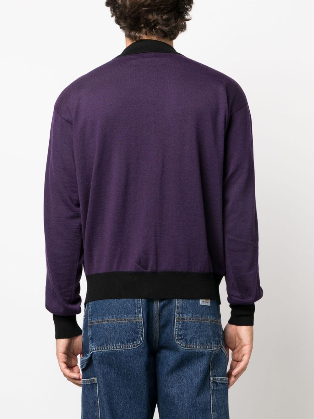 Shop Paccbet Intarsia-knit Pattern Cardigan In Purple
