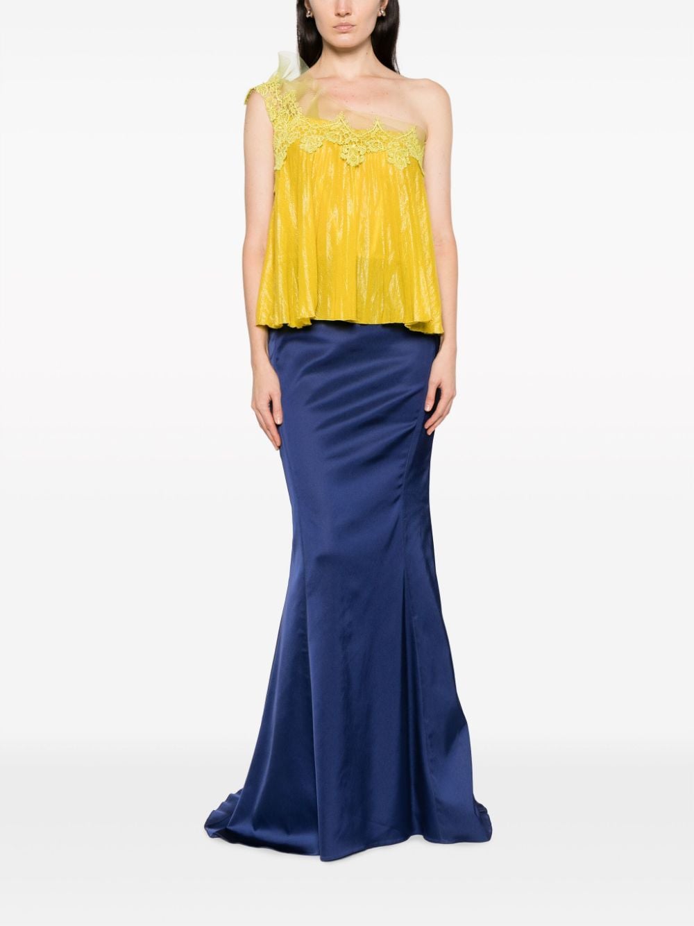 Shop Gemy Maalouf Single-strap Floral-lace Top In Yellow