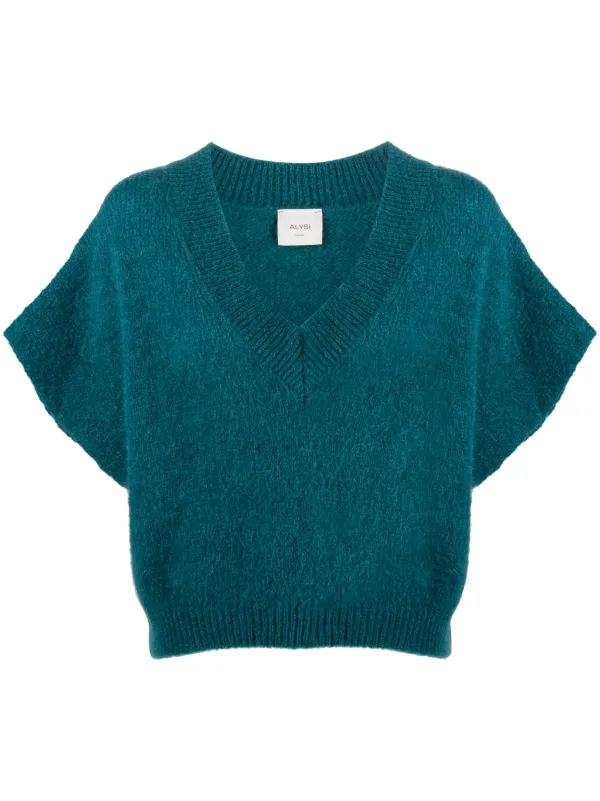 Alysi Brushed mohair-blend Knitted T-shirt | Blue | FARFETCH