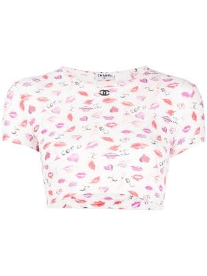 Chanel Pre-owned 1995 Lip-Print Crop Top - White