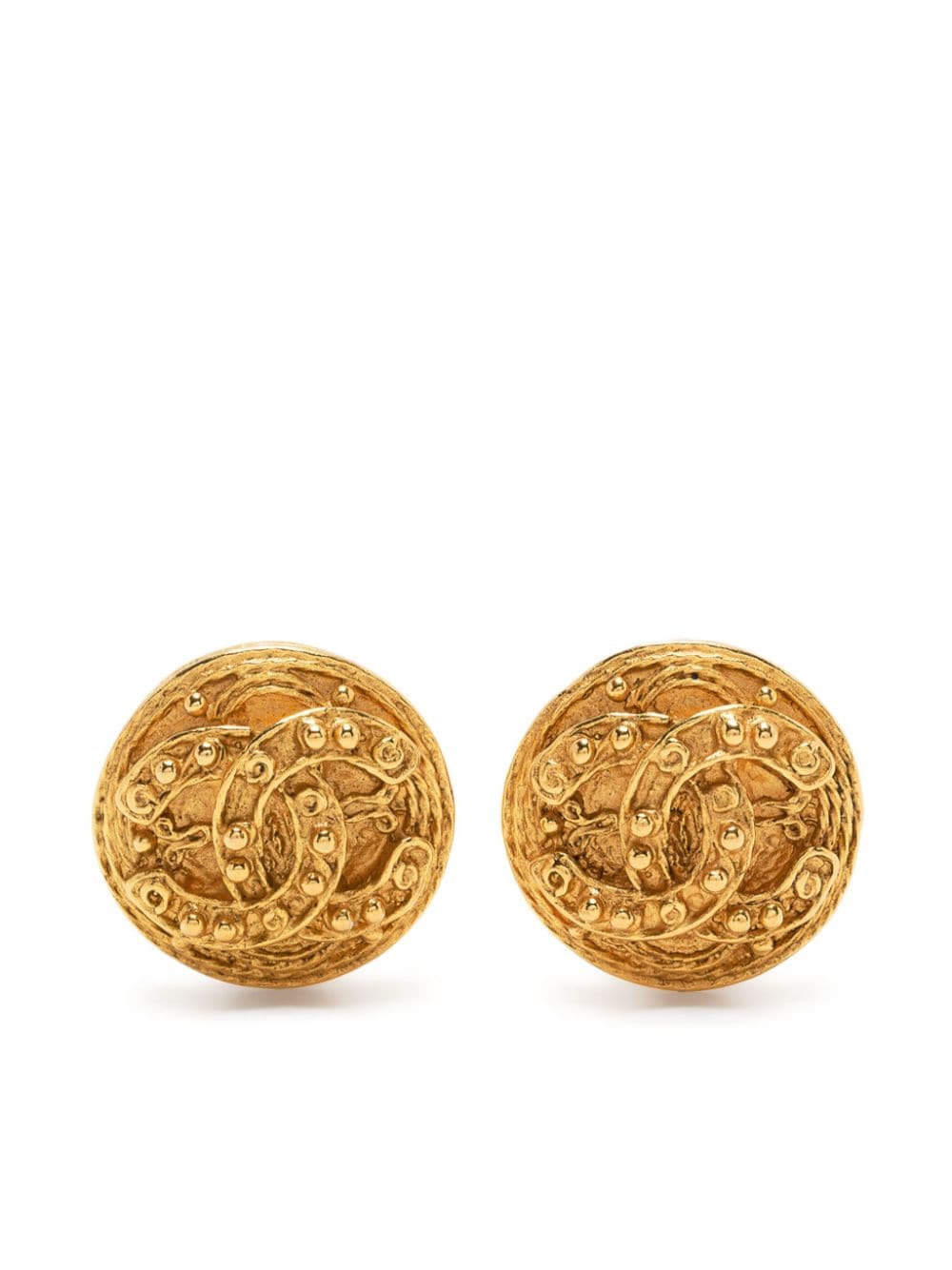 Pre-owned Chanel 1994 Textured Cc Clip-on Earrings In Gold