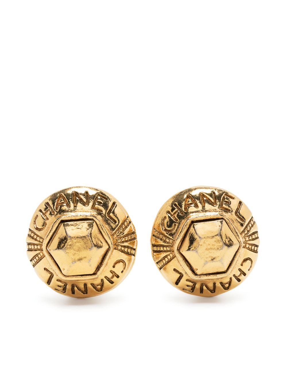 Pre-owned Chanel 1971-1980 Logo-engraved Clip-on Earrings In Gold