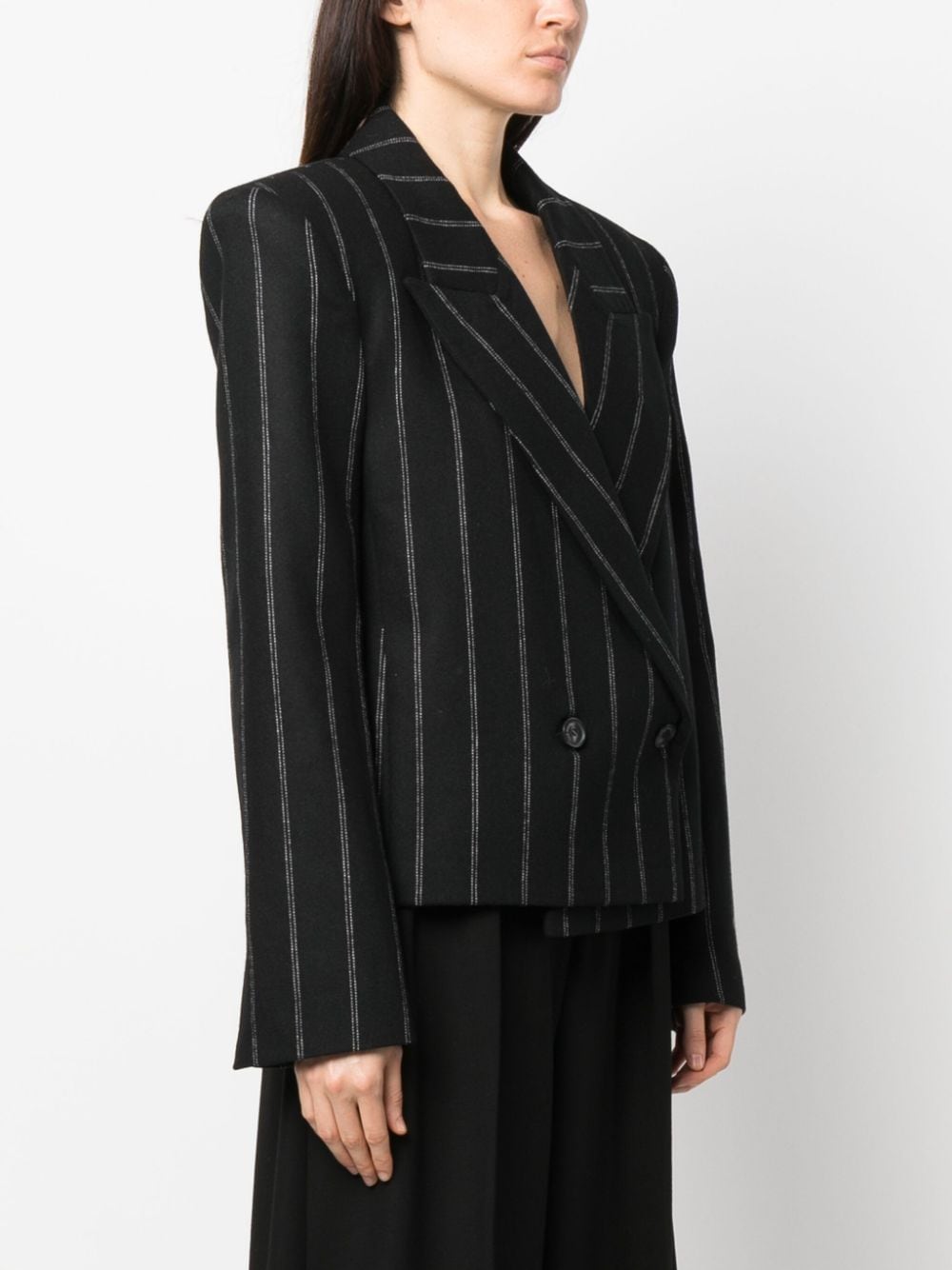 Shop The Mannei Striped Double-breasted Wool Blazer In Black