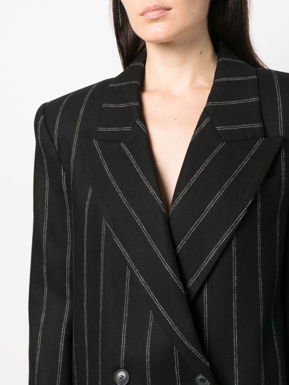 Shop The Mannei Striped Double-breasted Wool Blazer In Black
