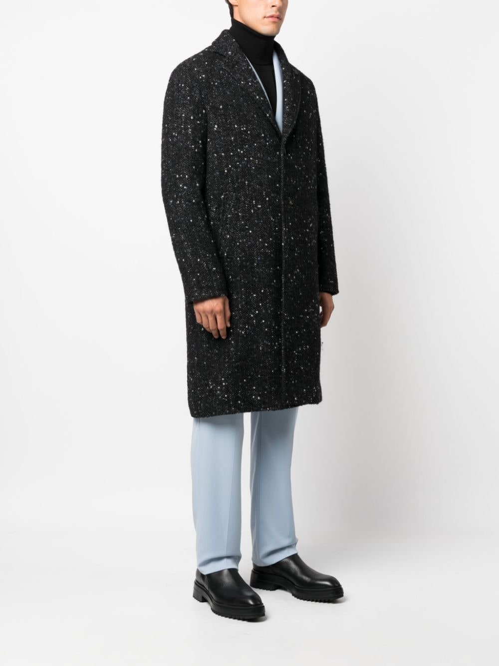 Shop Lardini Single-breasted Speckled Tweed Coat In Black