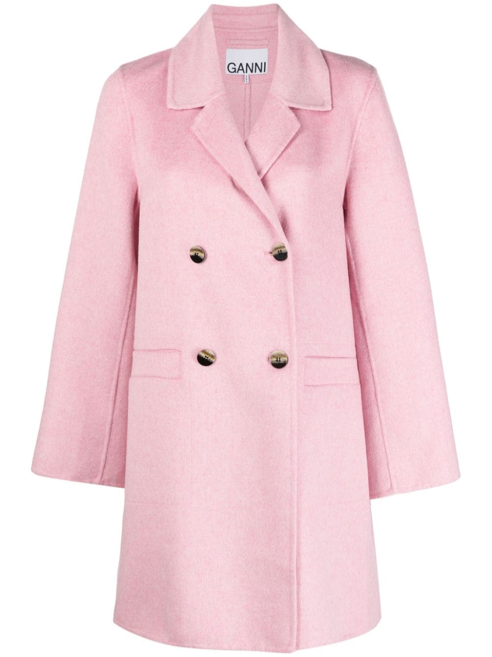 Ganni Notched-lapels Double-breasted Coat In Pink