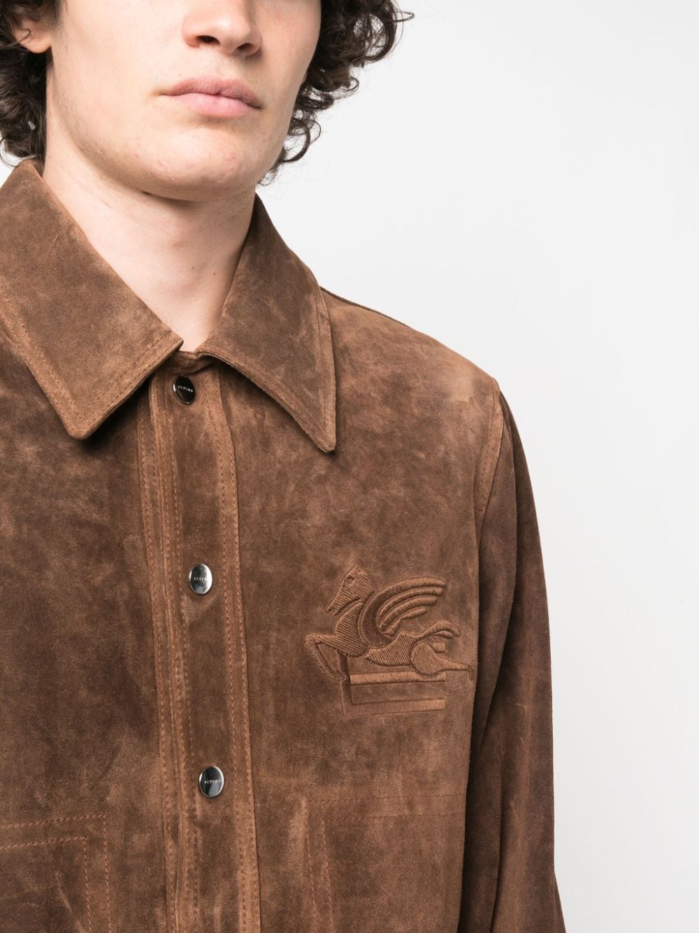 Shop Etro Suede Shirt Jacket In Brown