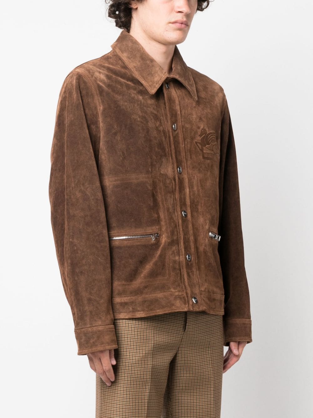 Shop Etro Suede Shirt Jacket In Brown