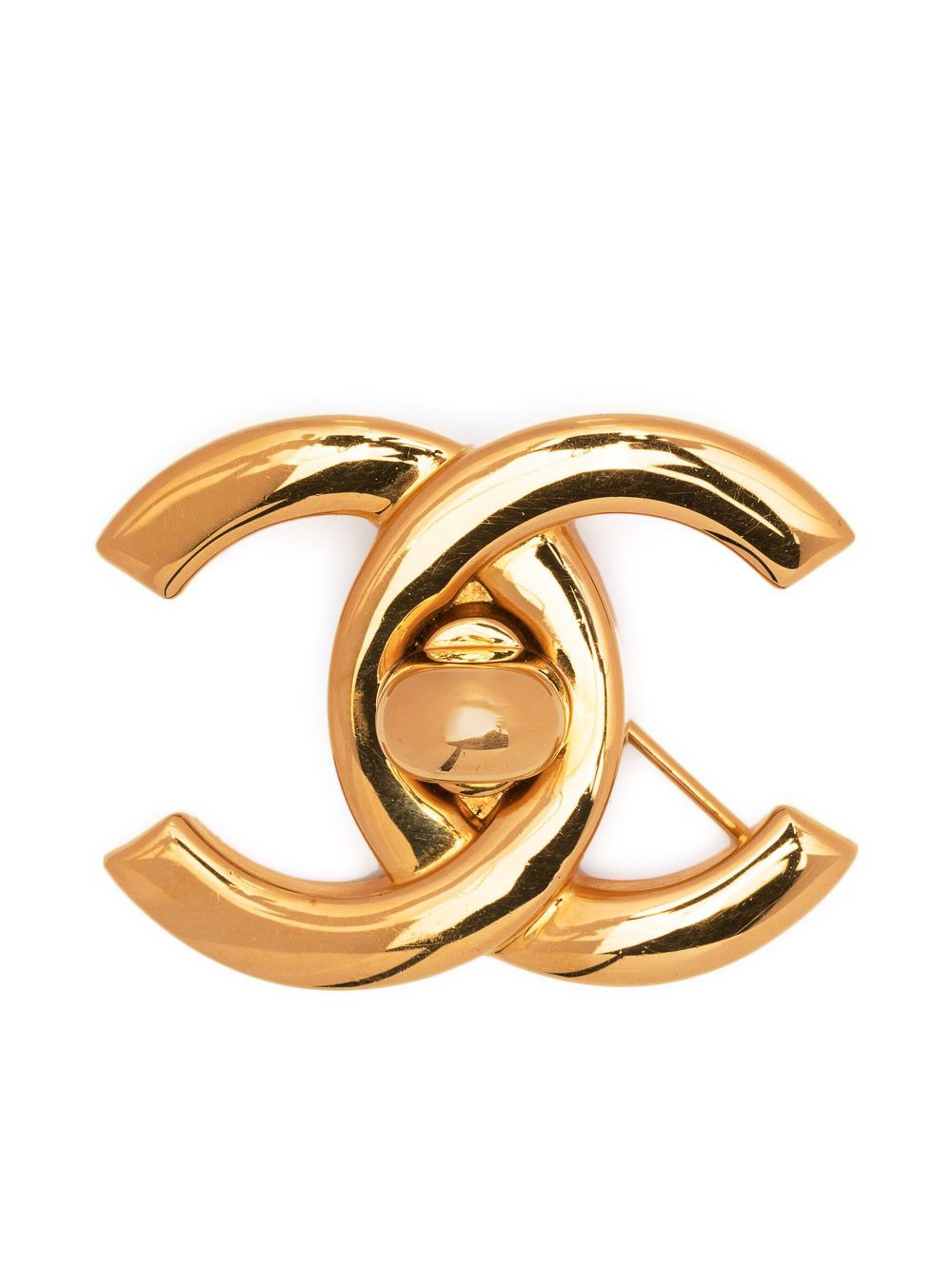 Pre-owned Chanel Gold 'cc' Turnlock Pin Medium