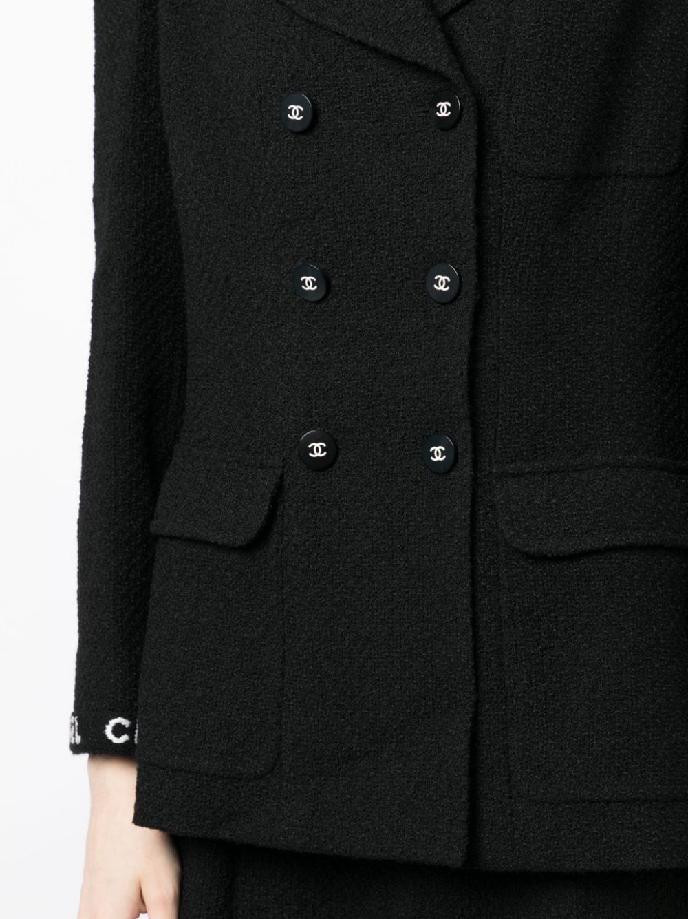 Pre-owned Chanel 双排扣羊绒裙装西装套装（1990年代典藏款） In Black