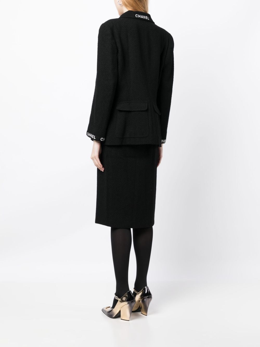 Pre-owned Chanel 双排扣羊绒裙装西装套装（1990年代典藏款） In Black