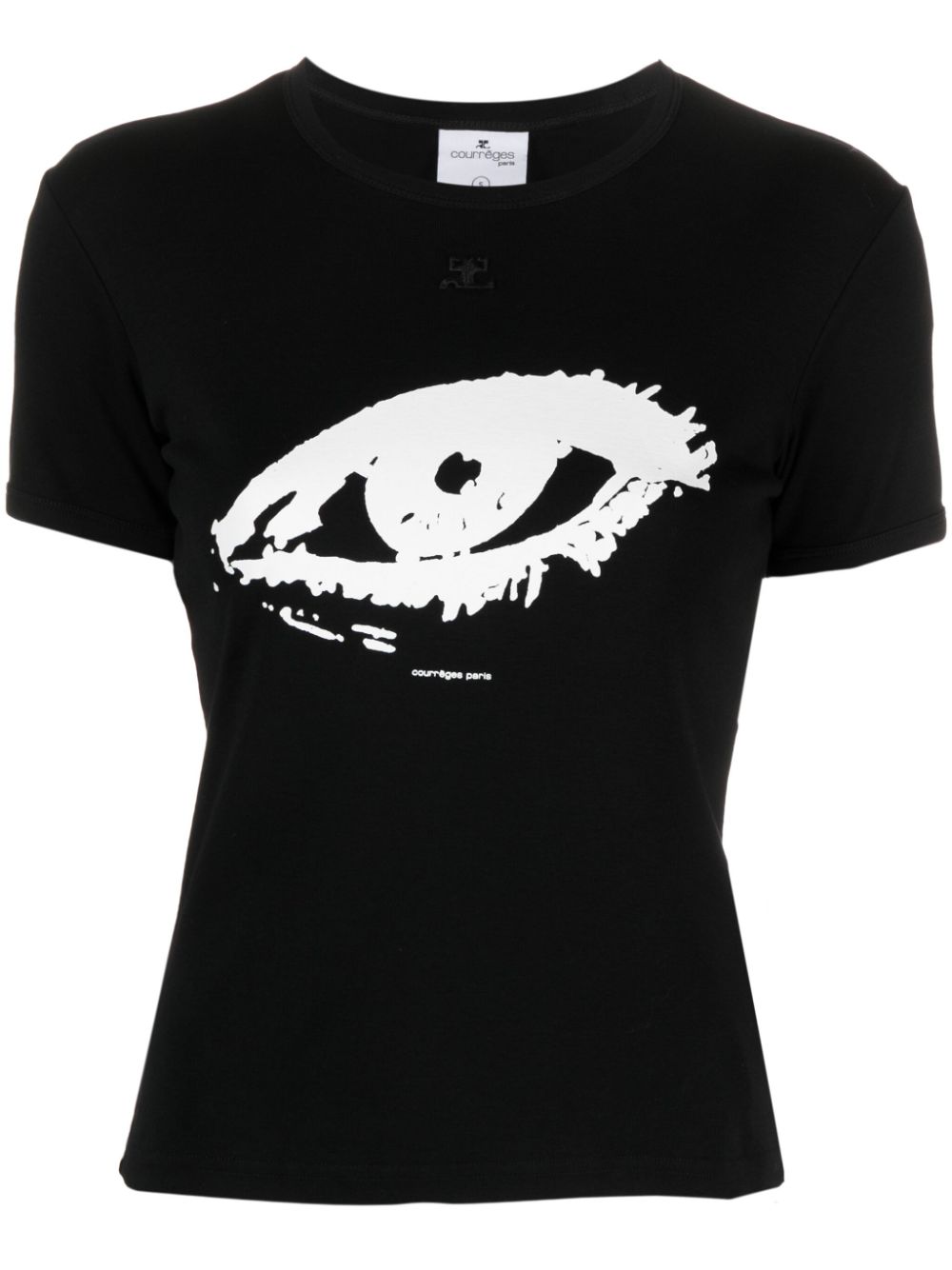 Shop Courrèges Graphic Print Cotton T-shirt In 黑色