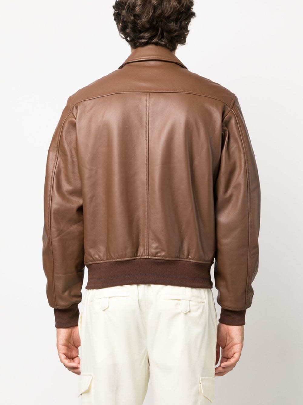 Shop Tagliatore Long-sleeve Leather Jacket In Brown