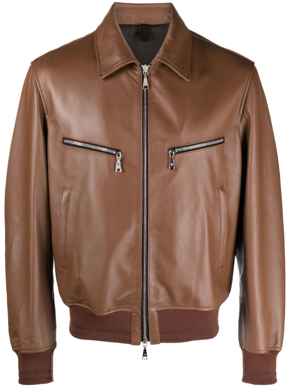 Tagliatore Long-sleeve Leather Jacket In Brown