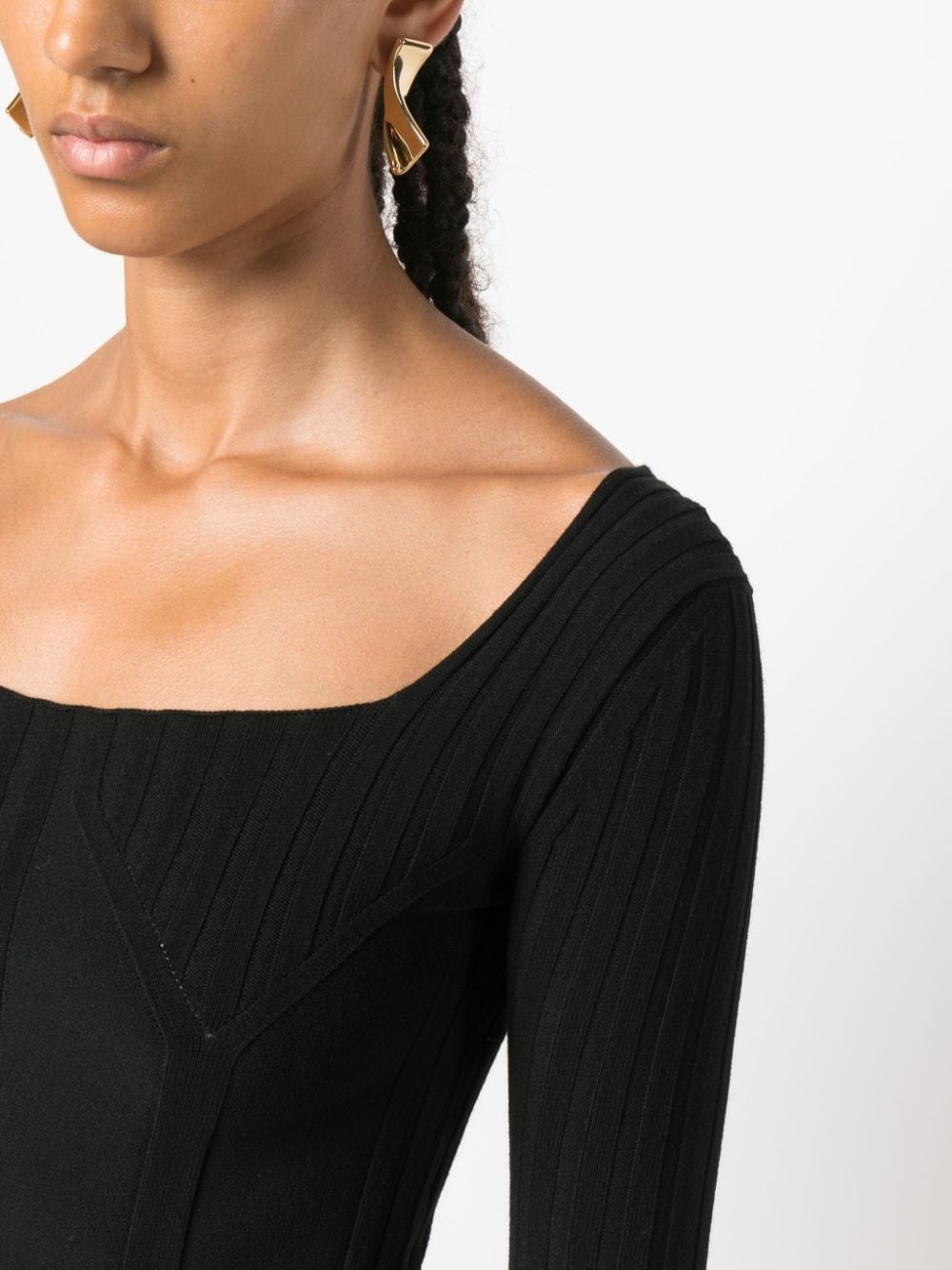 Shop Dondup Panelled Ribbed-knit Long-sleeve Top In Black