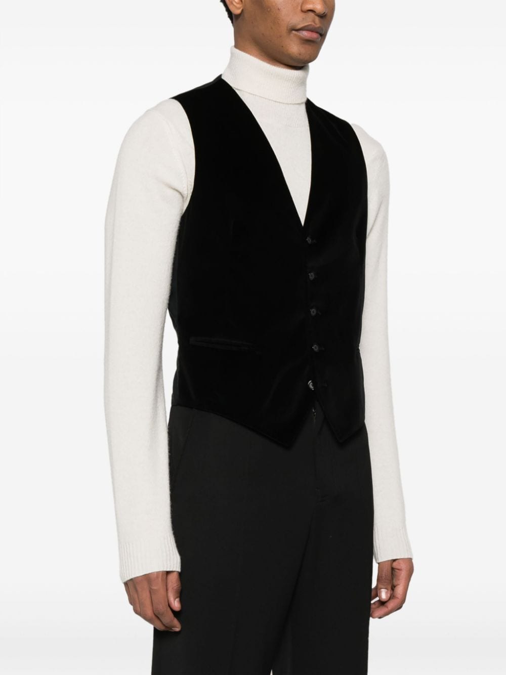 Shop Tagliatore Velvet Panelled Waistcoat In Black