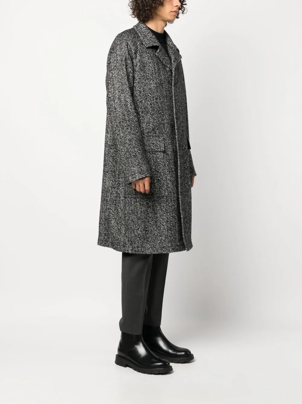 Tagliatore Loyd Chevron-knit Peacoat In Black