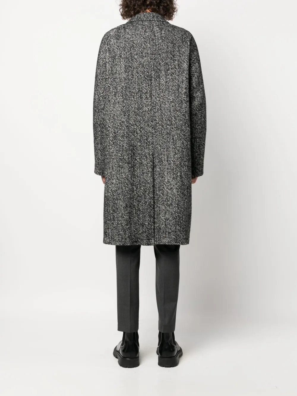 Tagliatore Loyd Chevron-knit Peacoat In Black