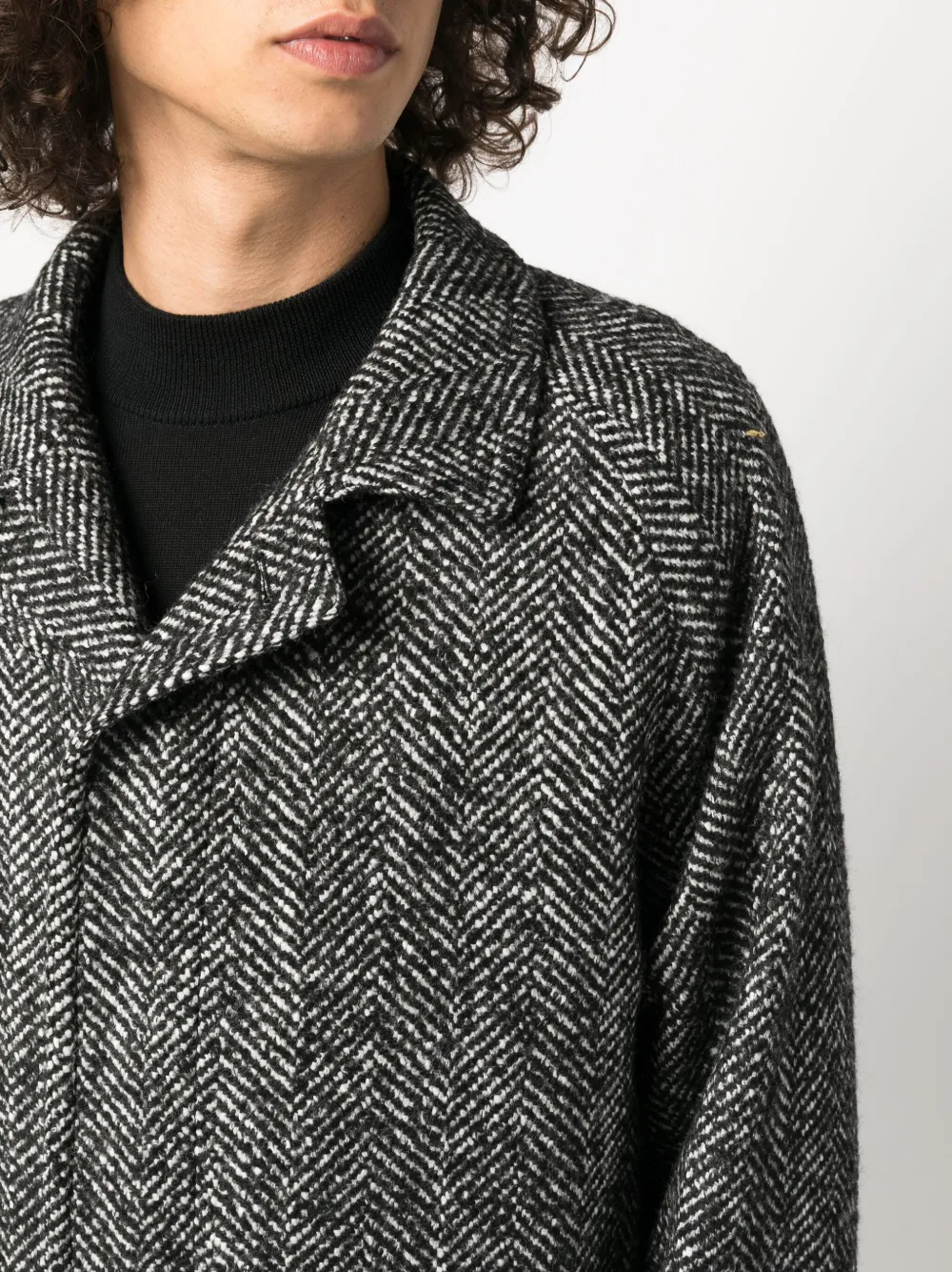 Tagliatore Loyd Chevron-knit Peacoat In Black