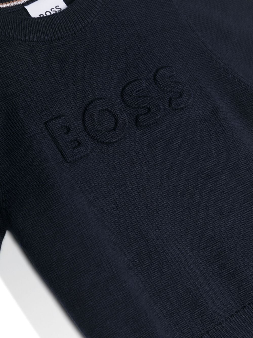 Shop Bosswear Logo-embossed Cotton Crew-neck Jumper In Blue