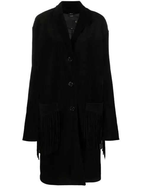 R13 fringed suede single breasted coat
