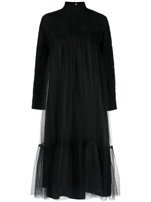 Kei Ninomiya robe mi-longue en tulle à col montant - Noir Kei Ninomiya - Modalova