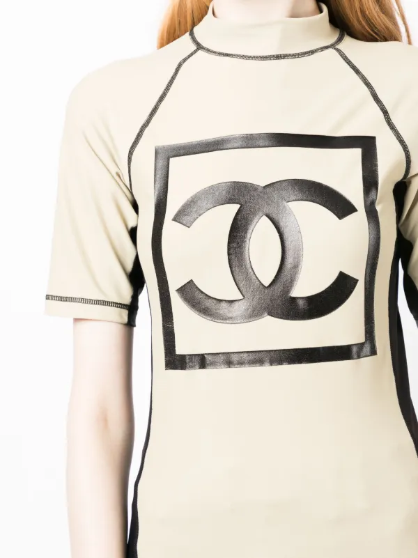 Chanel Pre-owned 2003 Sports Line Logo Print Surf T-Shirt - Neutrals