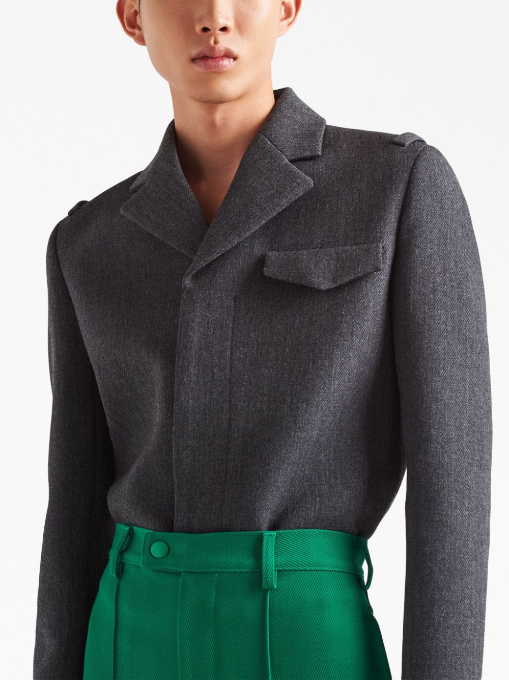 Shop Prada Notched-lapels Cropped Wool Jacket In Grey