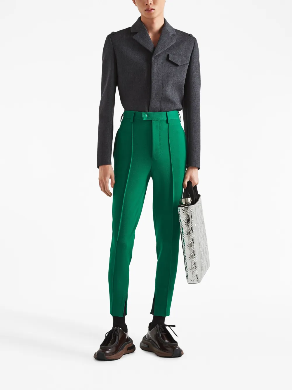 Prada notched-lapels cropped wool jacket - Grijs
